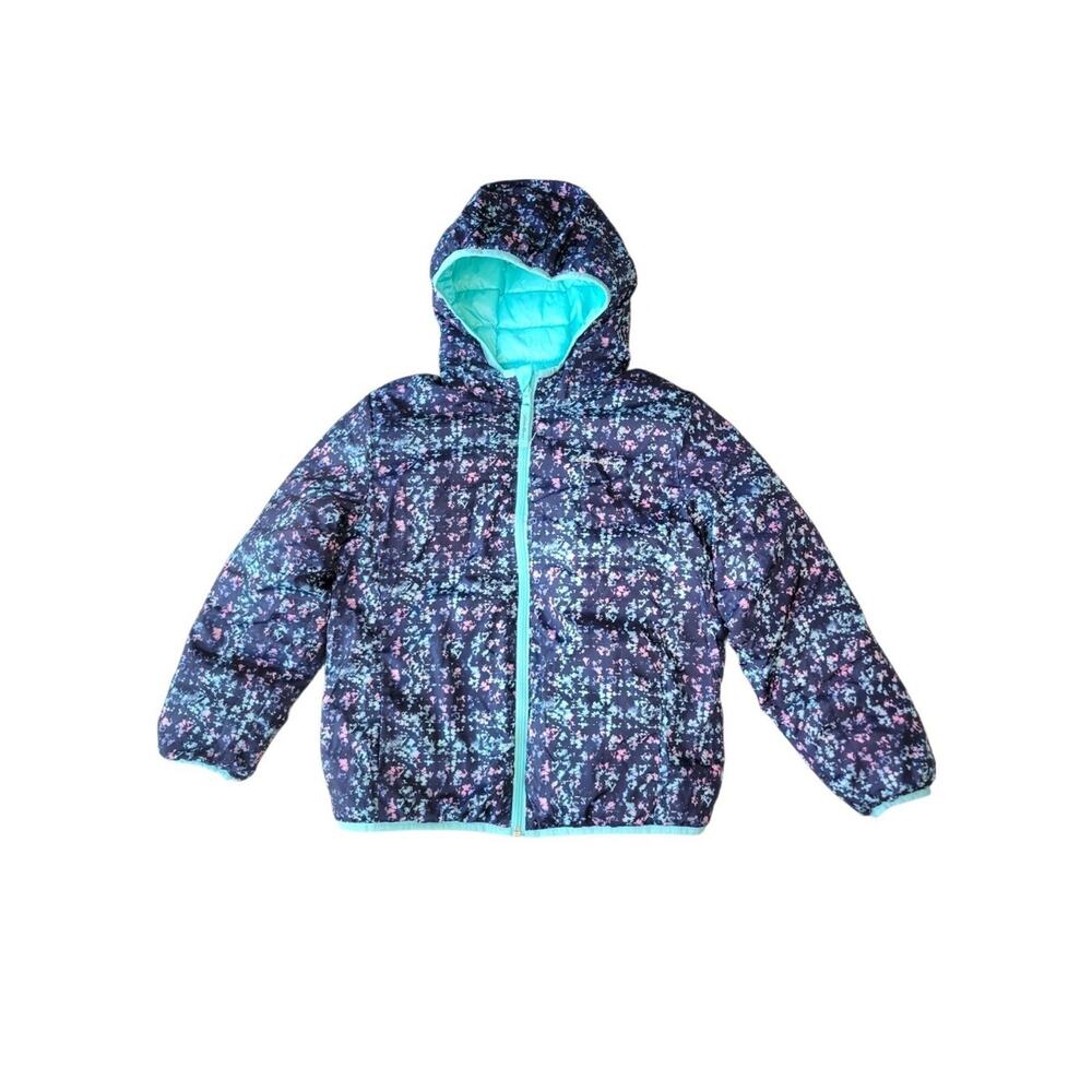 Eddie Bauer Girls Reversible Down Hooded Puffer Jacket Floral Girls Medium 10/12 - Picture 3 of 9